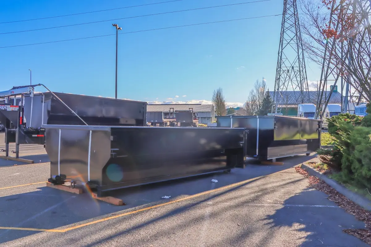 Roll-off dumpster ready for waste disposal at job site for 3 Yard Dumpster Rental in Largo